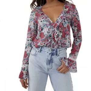 Free‎ People Heat Wave Long Sleeve Floral Bodysuit iRose Garden Combo Size XS